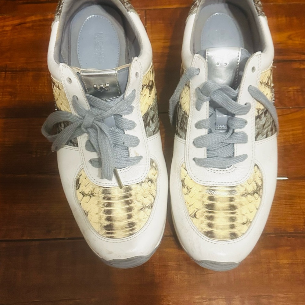 Michael Kors White and Snake Print Sneakers